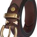 Womens Belts for Jeans Genuine Leather Belt Vintage Solid Brass Circle buckle Gift Box Packaging (XL|Fits Waist 40-42, Dark Brown)