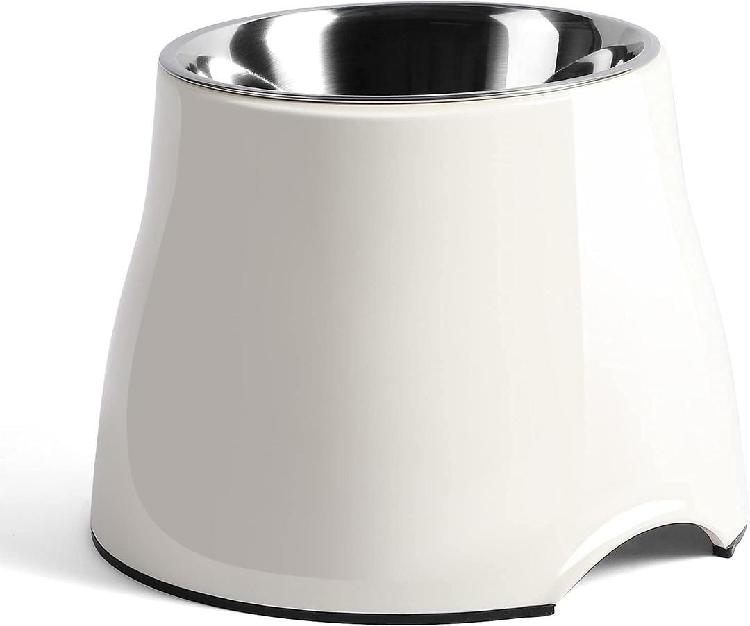 Fluffydream Elevated Dog Bowls, Prevention of Vertebrae Disease, Non-Slip With Stainless Steel Bowl, High Capacity Food Bowls (SnowWhite, M (540ML / 2 Cups))