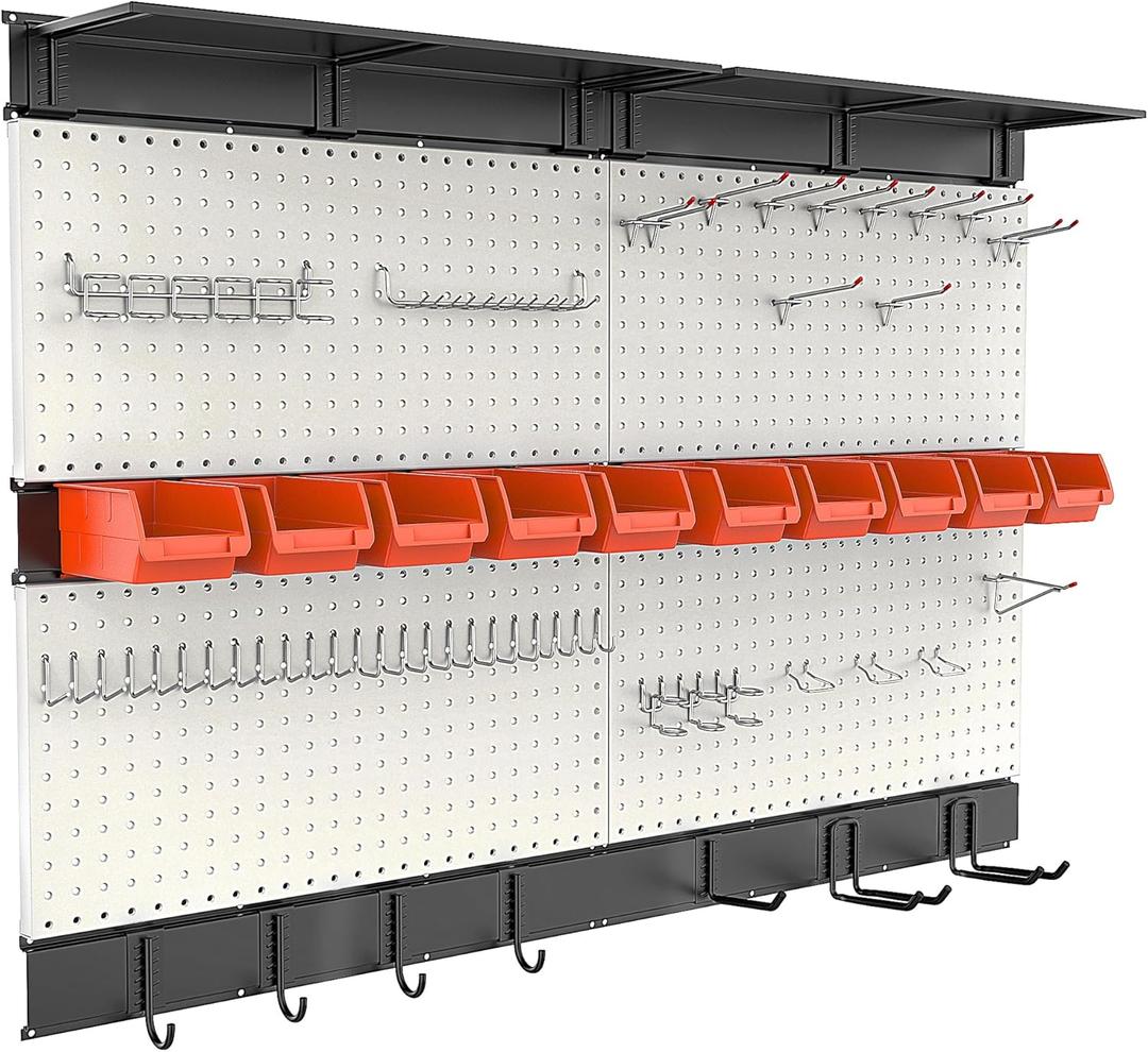 Ultrawall Pegboard Wall Organizer, 48X 36 inch Garage Storage Pegboard with Hooks Storage Bins Tool Board Panel Tool Organizer, 72pcs (Gray)
