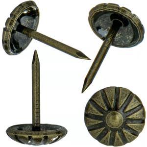 Upholstery Tacks for Decorative, Furniture Tacks Nails for Upholstery Decorative, 7/16 Inch Upholstery Nails for Furniture DIY Decorative, Daisy Upholstery Tacks Antique Brass,300PCS, 11 x 17 mm