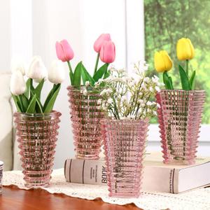 MCMCNCUIU Crystal Flower Vase Set of 4, Glass Vases for Centerpieces, Pink Vases for Flowers, Small Vase for Living Room, Bedroom, Kitchen, Office, Wedding
