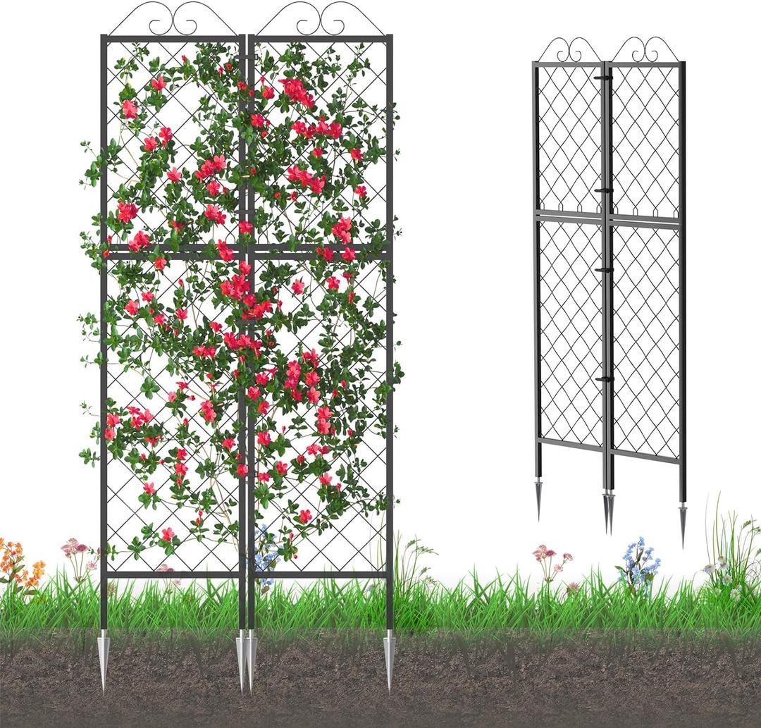 Zhongma 2 Pack Metal Garden Trellises for Climbing Plants, 77.2 Inch Tall Metal Fence Plant Support Trellis for Flower and Vagetable (32 x 0.8 x 77.2)