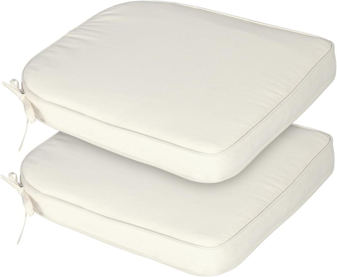 BPS 21 x 21 Inch Outdoor Chair Cushion Set of 2, Fade-Resistant and Water-Resistant Solution-Dyed Polyester Fabric Patio Chair Cushions with Straps for Outdoor/Indoor Dining Chairs (Beige)