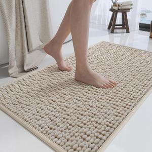 Bathroom Rugs Mat 16x24, Extra Soft Absorbent Chenille Bath Rug, Non Slip PVC Backing Washable Quick Dry Bath Mats for Bathroom Fit Under Door, Tub, Shower, Sink, Home Decor Accessories Brown