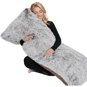 ZonLi Fluffy Body Pillow, Full Body Pillows for Adults, Long Pillow for Sleeping with Removable Cover and Adjustable Filling for Side Sleeper & Pregnancy, Large and Firm, Machine Washable (Coffee), 20 in x 54 in
