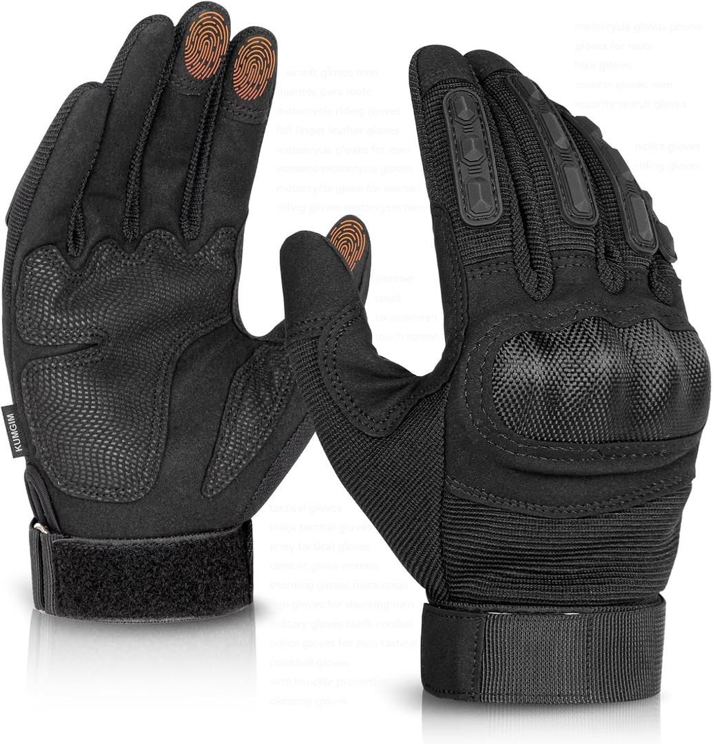KUMGIM Motorcycle Gloves for Men and Women, Tactical Gloves Black Touchscreen with Hard Shell for Airsoft, Paintball, Motocross, Hunting, Shooting, Camping, ATV Riding, Outdoor Sports, Work L