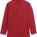 AXNY Boys Slim Fit Solid Super Stretch Solid Button Down Shirt (Red)