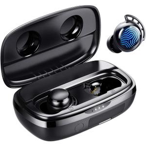 Tribit Wireless Earbuds, 110H Playtime Bluetooth 5.3 IPX8 Waterproof Touch Control True Wireless Bluetooth Earbuds with Mic Earphones in-Ear Deep Bass Built-in Mic Bluetooth Headphones, FlyBuds 3 (Small, Black)