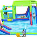 WELLFUNTIME Inflatable Water Slide & Water Park with Blower, Dual Bounce House Jumping Castle with Sunshade, Climbing Wall & Basketball Hoop, 176 x 171 x 84 inches