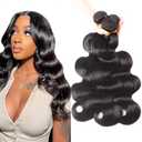 Natural Black Body Wave Human Hair Bundles 3 Bundles Body Wave Hair Brazilian Virgin Human Hair Extensions Unprocessed Hair Bundles for Women 22 24 26 Inch 300g