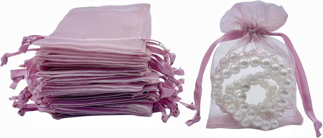 QIANF 20 Pcs 4x6 Rose Pink Sheer Organza Gift Bags with Drawstring, Goodie Bags Candy Jewelry Wedding Party Favor Bags Gift Wrapping Supplies