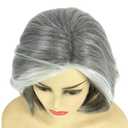 Grey White Highlight Wigs for Women Heat Resistant Synthetic Hair Natural Wave Womens Wigs for Women Lady Daily Used Cosplay Costume Halloween Old Lady Wigs (Silver Gray)