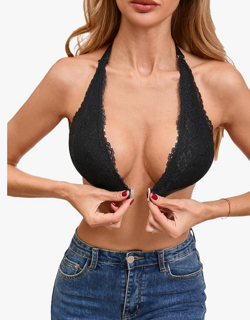 MakeMeChic Lace Bralettes for Women Sexy Bras Sheer Deep V Front Closure Bra XL