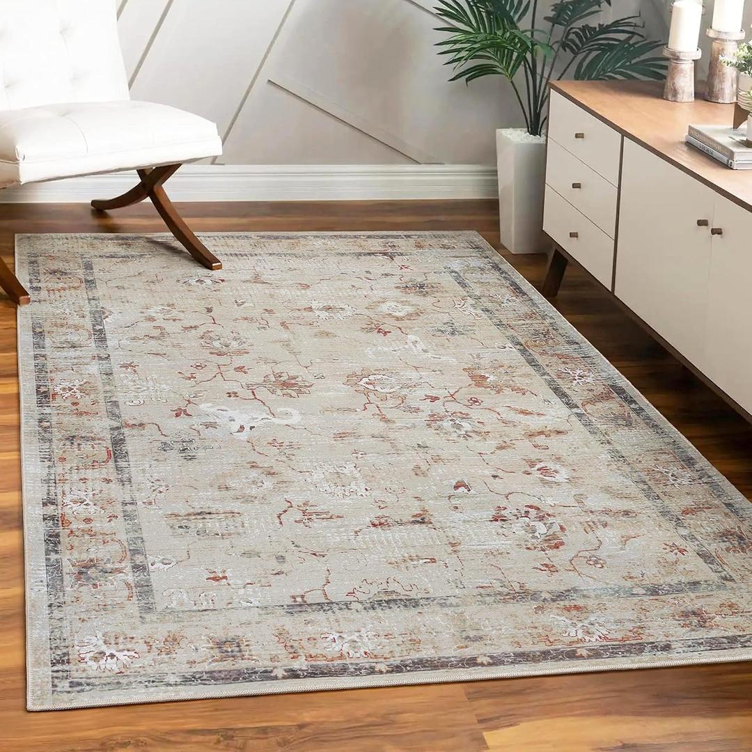 Superior Floral Scroll Washable Runner Rug, Cotton Backing, Pet & Kid Friendly, Non-Slip Rugs for Hallway, Entry, Kitchen, Low Pile Area Rug, Swan Collection, 2' 7" x 8', Cream