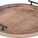 16 Inch Round Coffee Table Tray for Living Room, Beaded Circle Wooden Decorative Tray with Handles, Farmhouse Trays for Kitchen Island Decor, Rustic Coffee Table Centerpiece Decor