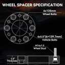 YIZBAP 6x5.5 to 6x135 Wheel Adapters for F150 Wheels on 4Runner Vehicle, 1.5 inch 6x139.7mm to 6x135mm Wheel Adapter 108mm Hub Bore with M14x1.5 Studs