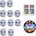 KEMANI Mini Submersible Led Lights,9 pcs Small Underwater Tea Lights Candles Waterproof with 2 Remote Battery Operated, RGB 13 Multicolor Changing for Wedding Home Party Festival Decoration