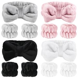 12 PCS Face Wash Headband Wristband Set for Women Girls, Soft Microfiber Facial Spa Hair Wraps Makeup Skincare Bath Headbands Wrist Bands for Washing FaceWhite, Pink, Gray, Black