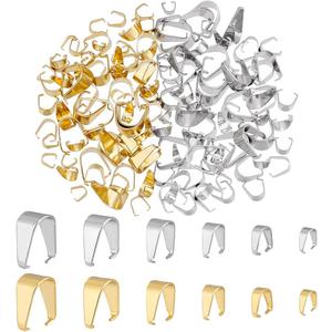 PH PandaHall 148pcs 6 Sizes Pinch Bails Snap on Bails Necklace Bails Pendant Connectors Stainless Steel Clip Links Charm Attachment Clasps for Jewelley Making DIY Crafts 6~13.5mm, Golden & Silver
