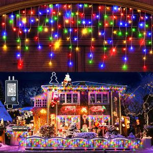 Icicle Christmas Lights Outdoor - 99FT 1216 LED Icicle Lights for Outside 8 Modes with 228 Drops, Waterproof Plug in Fairy String Lights Party Wedding Christmas Decoration Indoor, Multicolor