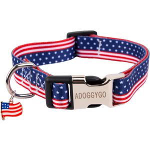 ADOGGYGO American Flag Dog Collar, Patriotic 4th of July Pet Collars Adjustable Soft Independence Day Collars for Small Medium Large Dogs (Large, 4th of July)