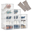 HomeBuddy Shoe Organizer for Closet - 12 Pack Shoe Boxes Clear Plastic Stackable Bins, Clear Shoe Boxes Stackable with Lids, Sneakers Storage Case, Zapateras Organizer for Shoes, Closet Shoe Organizer