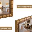 Vintage Warm Gold Mirror, 39'' x 27'' Solid Wood Mirror Frame with Vintage Bamboo Design, Decorative Mirrors for Living Room, Bathroom, Bedroom, Entryway, Fireplace, Horizontal/Vertical