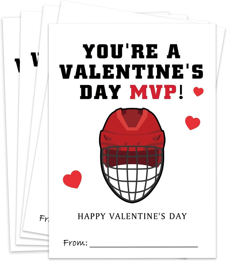 Hockey Valentine's Day Cards for Kids Classroom, Pack of 30 Classroom Valentines Cards, School Exchange for Boys and Girls, Valentine's Day Gift Tags for Class- QR04