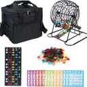 Deluxe Bingo Game Set with Laser Engraved Balls & 300 Chips – Includes 8" Metal Bingo Cage, 100 Large Print Cards, Master Board, Storage Bag for Family Parties & Group Games