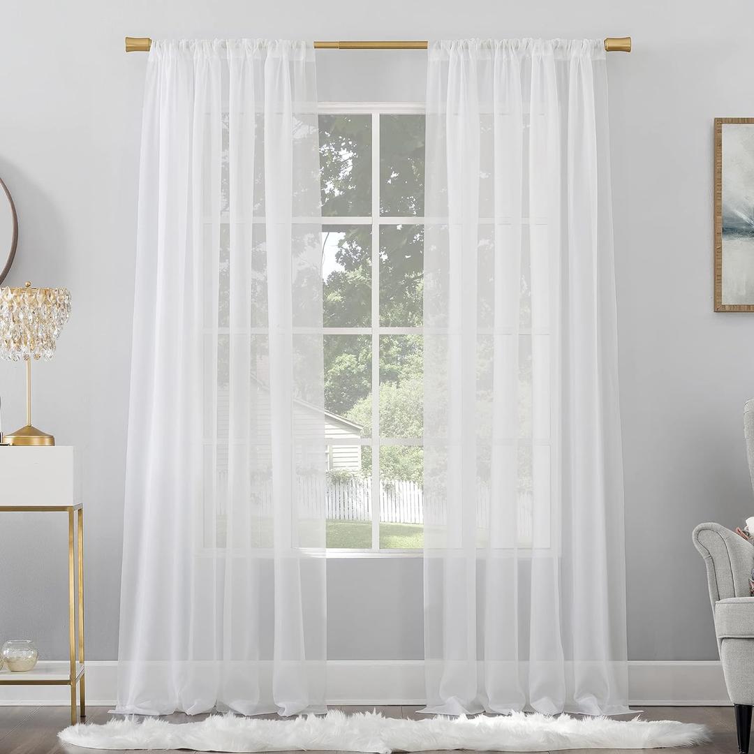 No. 918 Mallory Sheer Voile Rod Pocket Curtain Panel, 59" x 84", White