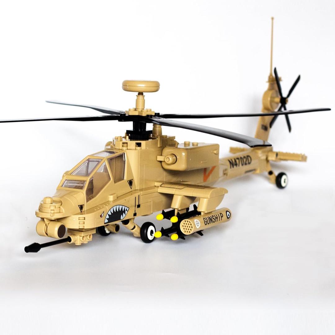 KALAPINK AH64 Apache Military Helicopter Building Blocks Set (200+ Pieces), Army Airplane Designed for Plane Lovers, Kids (8+Years) and Adults