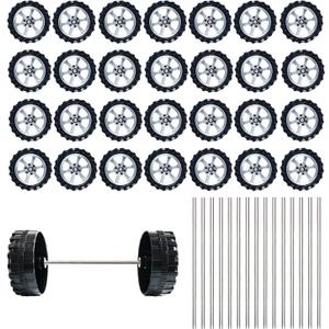 30 Pcs Plastic Roll 2mm Dia Shaft Toys Car Wheel with 15 Pcs Shaft Round Rod Axles for DIY Model Toy RC Car Truck Building Projects