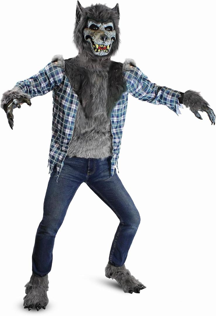 Spooktacular Creations Boy Howling Werewolf Costume with Mask, Halloween Costume for Kids, Wolf Outfit Kids (X-Large (12-14yrs), Blue)