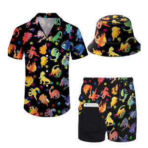 Men's Hawaiian Shirt and Shorts Set 2 Piece Beach Outfits with Bucket Hats for Beach Days and Summer Vibes, Size L