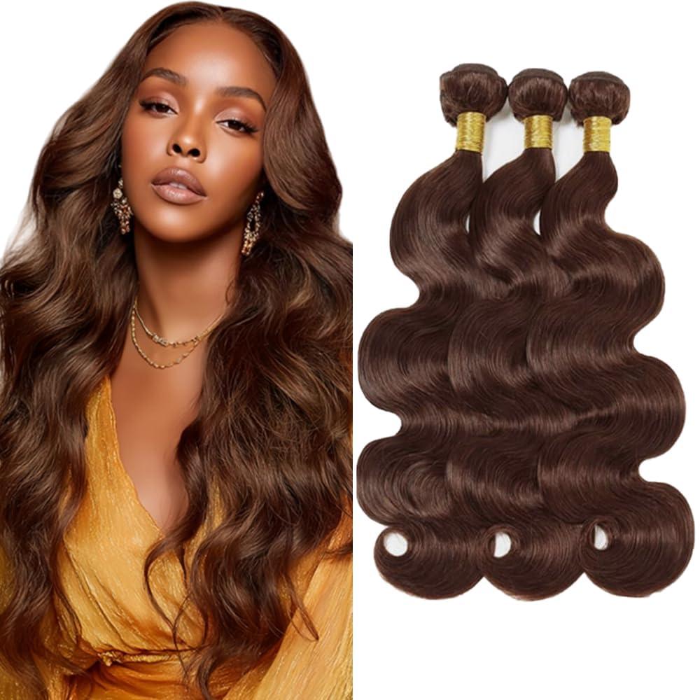 #4 Bundles Chocolate Brown Body Wave Bundles Human Hair 18 20 22 Inch Unprocessed Dark Brown Body Wave Bundle Hair Extensions 50 Gram Per Bundle