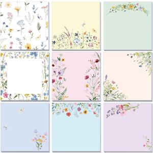 9 Pads Wildflower Sticky Notes 3x3 Inch Cute Self Stick Notepads Notes Adhesive Memo Pad Office Decor Gifts for Students School Teacher Meeting Office Supplies