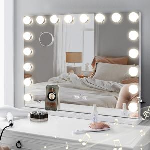 COOLJEEN Large Hollywood Vanity Mirror with Lights Bluetooth 18 Dimmable LED Bulbs, 3 Color Modes Lighted Makeup Mirror with USB Charging Port