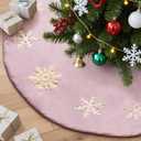 Lanpn Christmas Tree Skirt 36 inch, Velet Xmas Tree Skirt with Embroidery Snowflake Winter Christmas Tree Mat for Large Artificial Trees Winter Home Party Holiday Indoor Xmas Decor (Pink, 90cm)