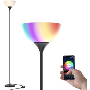 PESRAE Smart RGB Floor Lamp - Compatible with Alexa, Google Assistant WiFi App, Modern Color Changing, Dimmable for Living Room, Bedroom and Play Room (Matte Black+RGBCW Bulb)