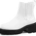 IDIFU IN2 Women's Chelsea Boots Platform Low Block Chunky Heeled Ankle Boots Round Toe Lug Sole Slip On Dress Boots Fall Work Dressy Comfortable Fashion Casual Short Booties Shoes, Size 7.5