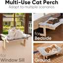 FUKUMARU 3-in-1 Cat Window Perch, Convertible Hammock for Window, Bedside and Floor, Sturdy Cat Window Bed w/Fluffy & Removable Cushion for Indoor Large Cats & Kittens, Reinforced Wood and Metal Frame