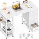 ODK 40 Inch Small White Computer Desk with 4 Fabric Drawers, Modern Writing PC Desk for Small Spaces, Home Office Study Table with Storage Shelves, Vanity Table, White