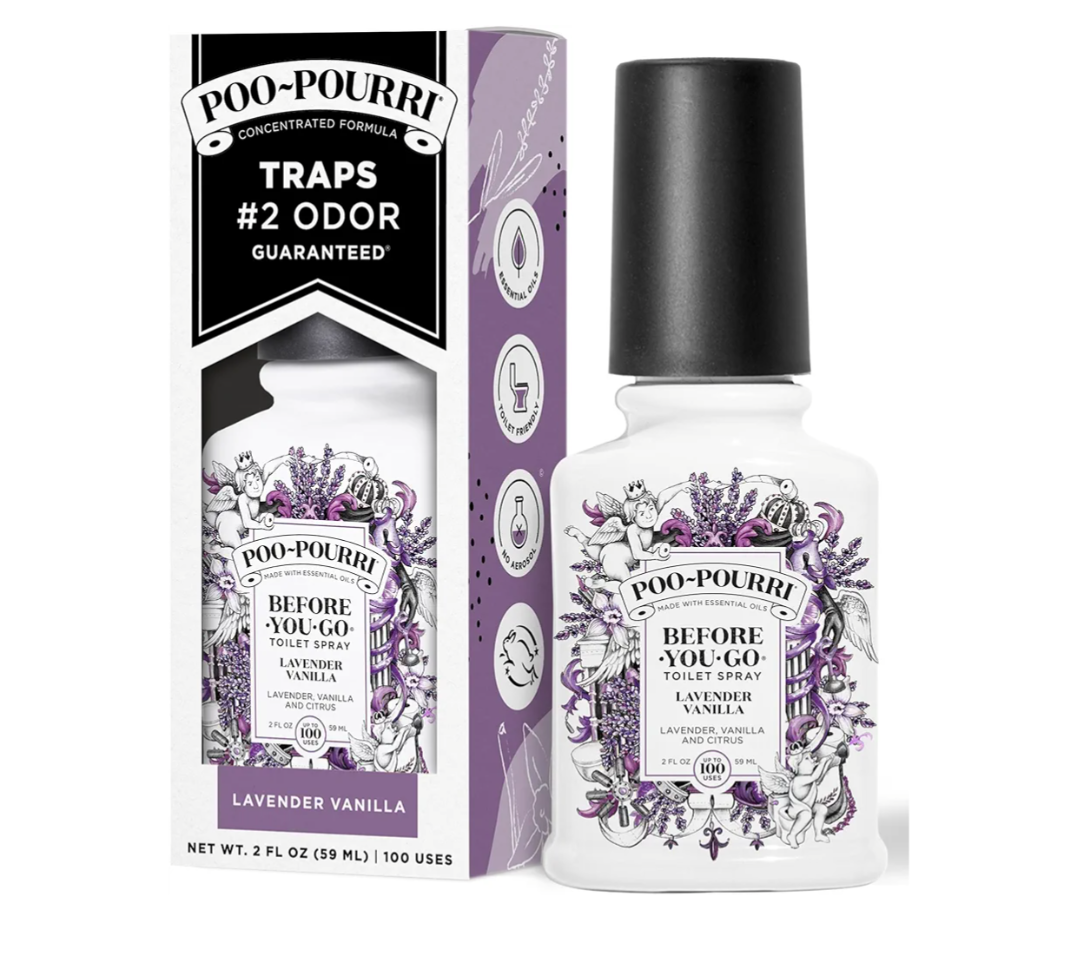 Pack Of 2 Poo-Pourri Before-You-Go Toilet Spray, Lavender Vanilla, 2 Fl Oz, Up to 100 Uses, Bathroom Odor Deodorizer with Essential Oils for Home or Work, Travel Essentials, TSA Approved Size Pack Of 2 Poo-Pourri Before-You-Go Toilet Spray, Lavender Vanilla, 2 Fl Oz, Up to 100 Uses, Bathroom Odor Deodorizer with Essential Oils for Home or Work, Travel Essentials, TSA Approved Size