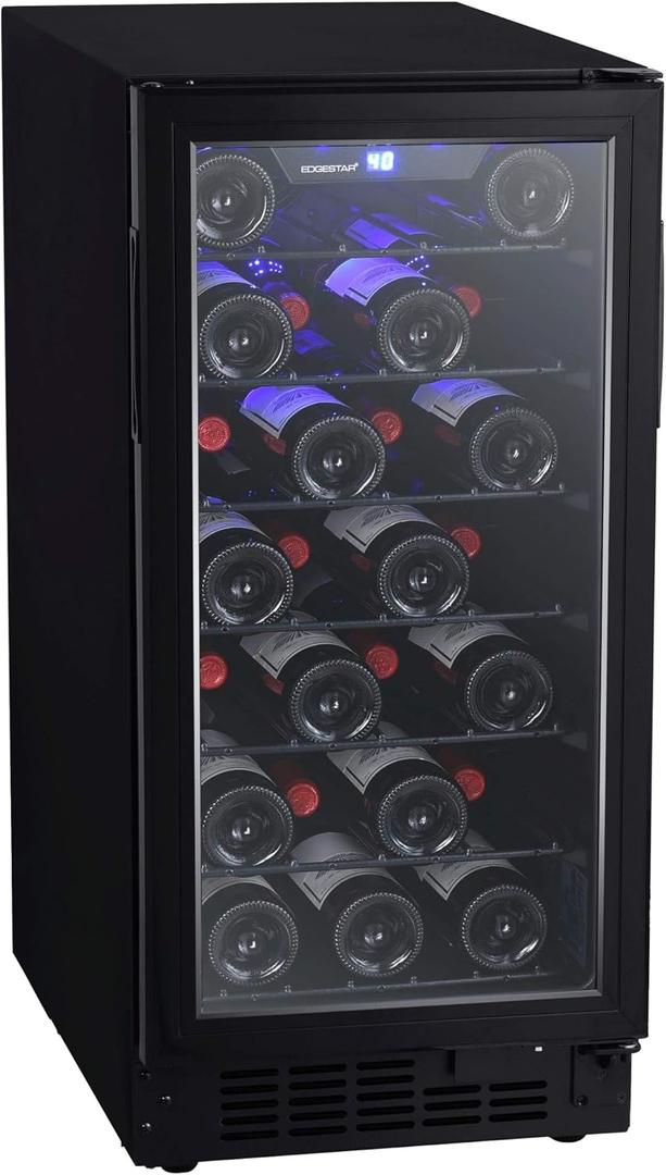 EdgeStar BWR301BL 15 Inch Wide 30 Bottle Built-In Wine Cooler with Slim Design (Black)