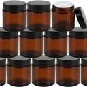 25Pack of 4 oz Amber Round Glass Jars, with Inner Liners and black Lids,Empty Cosmetic Containers,Cream jars