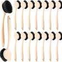 16 Pack Dish Brush with Handle Dish Scrubber Brush with Built-in Scraper Kitchen Scrub with Stiff Bristles Long Scrubber for Home Restaurant Pot Sink Washing Cleaning Supplies, Beige