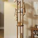 VASAGLE Freestanding Coat Rack Stand, Coat Tree with 11 Hooks, 3 Shelves, 4 Removable 360 Swivel Wheels, Wooden Hooks and Poles, for Entryway, Bedroom, Living Room, Walnut Brown URCR023K01