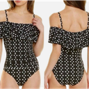 Polka Dot One-Piece Swimsuit Removable Straps On Or Off-The-Shoulder Size L
