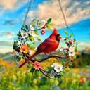 Cardinal Bird Acrylic Window Hanging, Bird on Branch Peach Blossom Stained Acrylic Window Decor Hanging Ornaments Indoor Outdoor Garden Stained Art Panel Gift for Women Christmas Thanksgiving