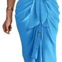 BTFBM Shirt Dresses for Women Spring Button Short Sleeve Silk Satin Ruched Maxi Summer Dress 2026 Cocktail Party Wedding (Medium, Aqua Blue)